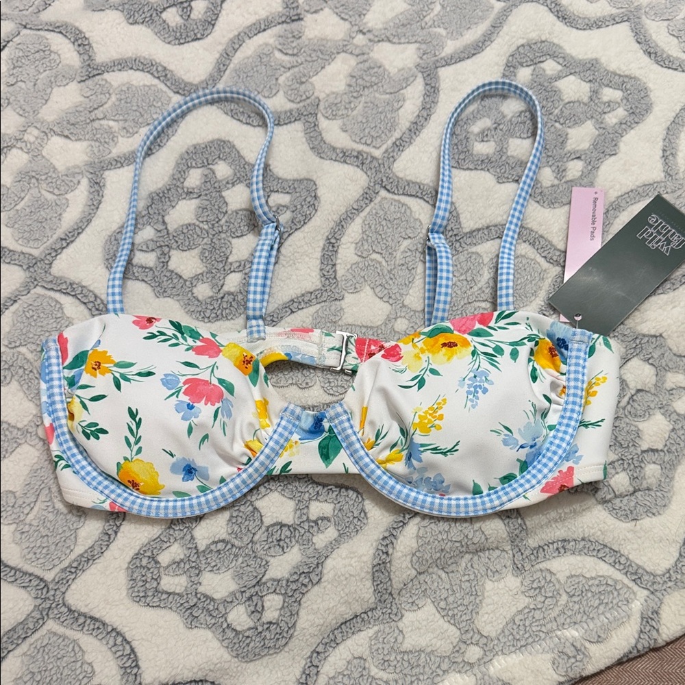 Wild Fable Floral Bikini Top - White and Blue